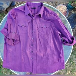 SYNRGY MEN'S 3XL Purple Button Sleeve Dress Shirt LNPWC